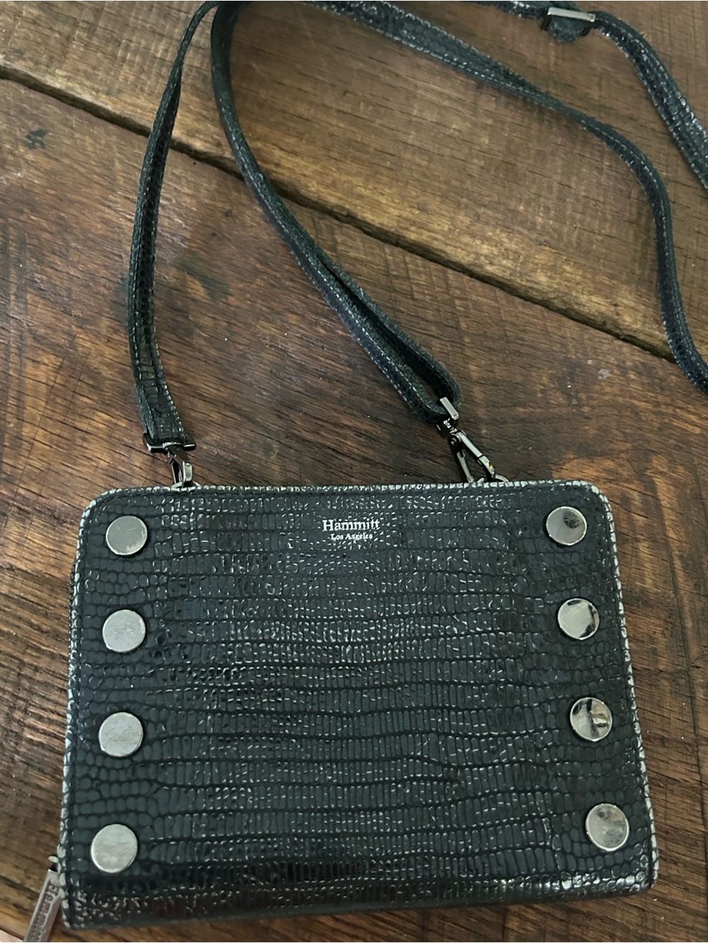 Black crocodile-embossed leather Hammitt Los Angeles crossbody bag - Picture 8 of 13